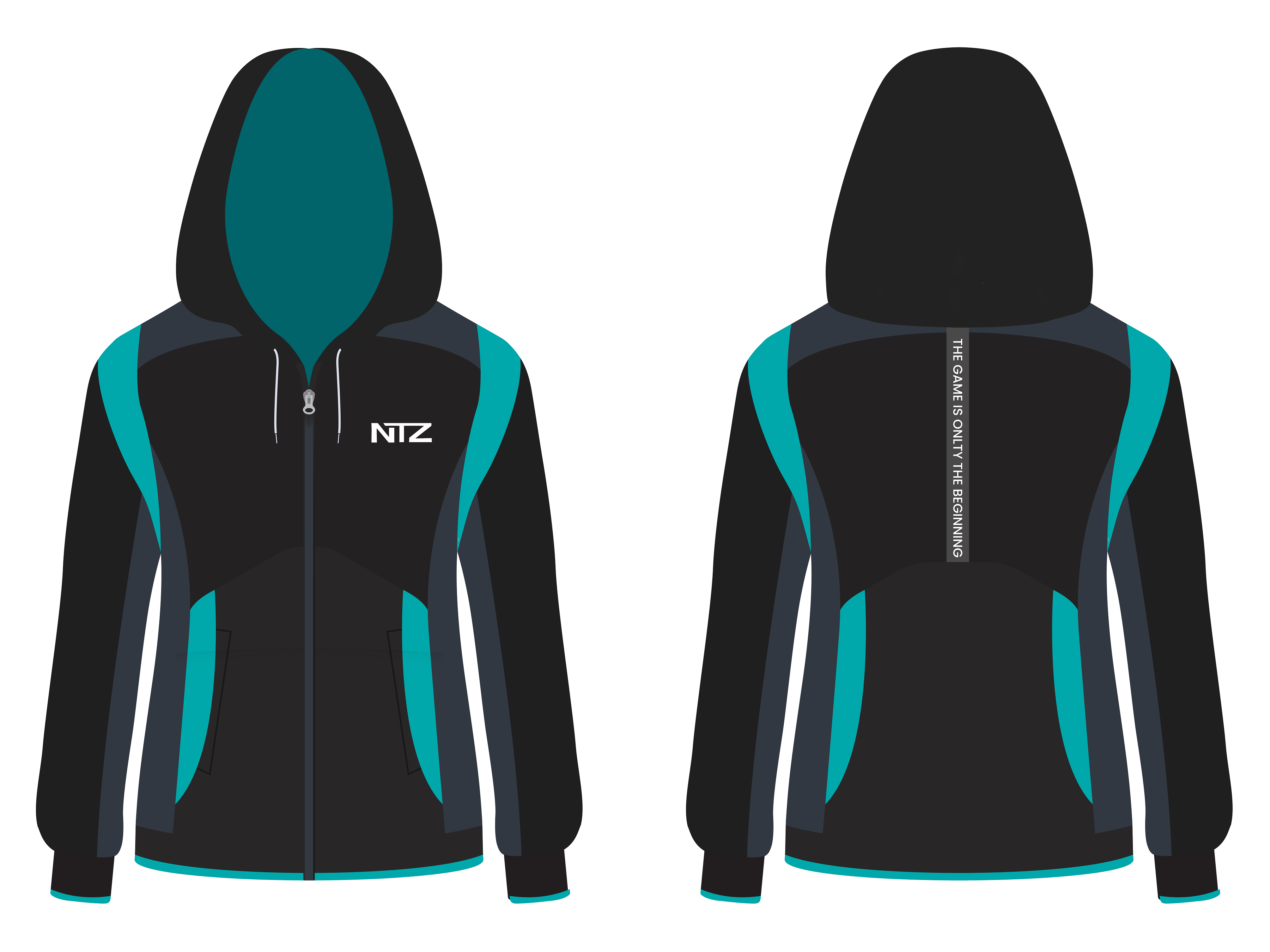 N The Zone Men s Black Teal Zipper Hoodie